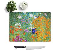 Kitchen Chopping Board Glass - Gustav Klimt Flower Garden - Textured Worktop Saver Cutting Board - Heat Resistant, Shatterproof and Hygenic - 28.5 x 20 cm
