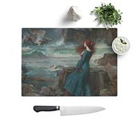 Kitchen Chopping Board Glass - John William Waterhouse Miranda The Tempest - Textured Worktop Saver Cutting Board - Heat Resistant, Shatterproof and Hygenic - 39 x 28.5 cm