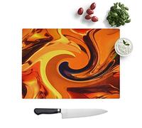 Kitchen Chopping Board Glass - Orange Abstract Art (1) - Textured Worktop Saver Cutting Board - Heat Resistant, Shatterproof and Hygenic - 28.5 x 20 cm