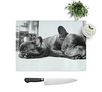 Kitchen Chopping Board Glass - Two Black French Bulldogs Dog - Textured Worktop Saver Cutting Board - Heat Resistant, Shatterproof and Hygenic - 39 x 28.5 cm