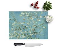 Kitchen Chopping Board Glass - Vincent Van Gogh Blossoming Almond Branches (2) - Textured Worktop Saver Cutting Board - Heat Resistant, Shatterproof and Hygenic - 28.5 x 20 cm