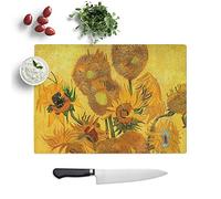 Kitchen Chopping Board Glass - Vincent Van Gogh Fifteen Sunflowers - Textured Worktop Saver Cutting Board - Heat Resistant, Shatterproof and Hygenic - 28.5 x 20 cm