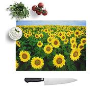 Kitchen Chopping Board Glass - Yellow Sunflower Flowers - Textured Worktop Saver Cutting Board - Heat Resistant, Shatterproof and Hygenic - 39 x 28.5 cm