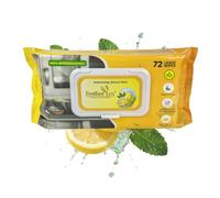 Kitchen cleaning Wipes 72 Pack Large Heavy Duty Multi Surface Wipes with Lemon Scent - Extra Strong Household Wipes Remove Grease Grime by Feather Lux Premium Formula