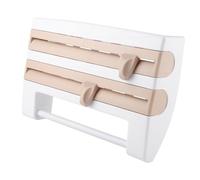 Kitchen Cling Film Holder Wall Mounted Storage Rack with Foil Cutter and Paper Towel Holder for Modern Kitchen White Grey ABS Material 39 X 10 X 24 Cm (Khaki)