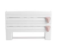 Kitchen Cling Film Holder Wall Mounted Storage Rack with Foil Cutter and Paper Towel Holder for Modern Kitchen White Grey ABS Material 39 X 10 X 24 Cm (White)