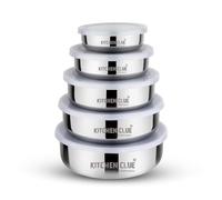 KITCHEN CLUE Stainless Steel Food Storage Containers for Kitchen Office I Airtight & Leak-Proof Lid Bowl Set of 5 Pcs I Highly Durable & Sturdy I Easy to Clean & Maintain (Lid Bowl Set)