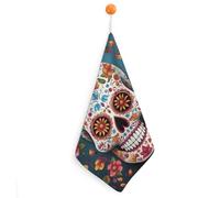 Kitchen Colorful Sugar Skull Hand Towels with Hanging Loops, Highly Absorbent & Quick Drying Towels for Kitchen Bathroom, Microfiber Cleaning Cloth, Dish Towel, Tea Towel Decorative, Dish Rag(12x12)