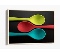 Kitchen Colourful Spoons Cafe Restaurant Colour Canvas Floater Frame Print Picture Art - Light Oak Frame 18 inch wide x 12 inch high