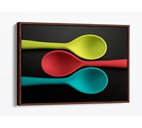 Kitchen Colourful Spoons Cafe Restaurant Colour Canvas Floater Frame Print Picture Art - Walnut Frame 36 inch wide x 24 inch high