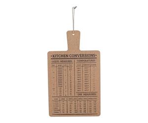Kitchen Conversion Chart, Wooden Cork Topped Hanging Plaque and Trivet - Weights Liquid Temperature