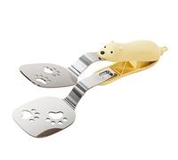 Kitchen Cooking Spatula Tongs, Double Spatula Flipper Stainless Steel Tong Clamp, Stainless Steel Food Flip Shovel Clip, for Steak Fish Bread Pancake Pies Pizza(Yellow)