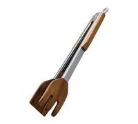 Kitchen Cooking Tongs, Stainless Steel Slip York Tongs Walnut Wood with Hanging Hole, Creative Portable Wooden Tongs, Suitable for Grilling, Serving Food Tgj351 (Khaki, 31 x 5.5 cm)