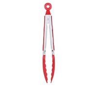 Kitchen Cooking Tongs with Soft Grip Stainless Steel Salad BBQ Barbecue Steak Sausage Frying Grilling Tongs Easy Grip Food Serving Hanging Utensil Coloured (Red)