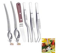 Kitchen Cooking Tweezers Culinary,6 Piece Set Stainless Steel Tweezer Precision Tongs Offset Tip for Cooking Food Design Styling