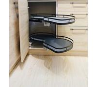 Kitchen Corner Cabinet Organizer， Out Storage Rack Kitchen Blind Corner Tray Corner Saucer Pull-Out Basket with 2-Layer Swing, Each Tray Swings independently, Cabinet Soft Closing(Right)