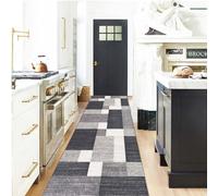 Kitchen Corridor Entrance Area Rugs1m/2m/3m/4m/5m/6m, Indoor Washable Runner Mat, Extra Long Carpet Runner for Hallway Living Room Bathroom-Black White Grey Checkered(80×500cm/2.6ft×16.4 ft)