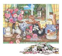 Kitchen Counter Kittens Wooden Jigsaw Puzzles Adults Fun 500 Pieces Home Decoration Stress Relief Toy Intellectual Game Education Game Relaxation And Intelligence 500pcs (52x38cm)