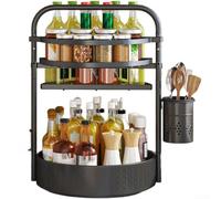 Kitchen Counter Organizer 360 Spin for Oil Salt Bottles(Black Large)