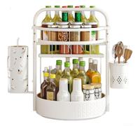 Kitchen Counter Organizer 360 Spin for Oil Salt Bottles(White Large)