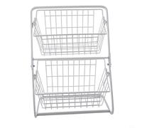 Kitchen Countertop 2 Tier Metal Fruit Basket Organizer with Large Storage Capacity for Fruits, Vegetables, Bread, and Snacks in a Space Saving Vertical Rack (White)