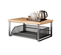 Kitchen Countertop Organizer Rack - Microwave Coffee Machine Storage Shelf 37x26x18cm | Wood Metal PullOut Basket Stand Strong Load Bearing Space Saving Tea Snack Holder Kitchen