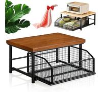 Kitchen Countertop Organizer with Drawers & Wire Basket, 2-Tier Hardwood Shelf Kitchen Counter Storage, Shelf Sliding Drawer Organizer for Microwave & Coffee Maker, Space Saving (d)