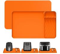 Kitchen Countertop Protector Mat for Hot Pots Pans Cooking | Fits most air fryers, protects counters from heat damage, includes cookware holder, black color, 2-pack value set(Orange)