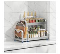 Kitchen Countertop Saver Organizer Utensil & Drainer.Dish Drainers,3-Tier Kitchen Organizer Rack,Stainless Steel Large Multi-Function Dish Rack Shelf with Adjustable Feet,Holds Seasonings,Kn
