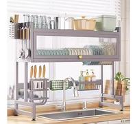 Kitchen Countertop Saver Organizer Utensil & Drainer.Dish Drainers,Space-Efficient 2-Tier Over-The-Sink Dish Drying Rack with Flip Door Large Capacity Counter Organizer for Maximum Kitchen S