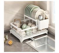 Kitchen Countertop Saver Organizer Utensil & Drainer.Dish Drying Rack,2 Tier Dish Racks for Kitchen Counter,Multifunctional Carbon Steel Large Drainers with Drain Tray/Cutting Board Rack/Ute