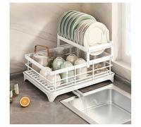 Kitchen Countertop Saver Organizer Utensil & Drainer.Dish Drying Rack,2 Tier Dish Racks for Kitchen Counter,Multifunctional Carbon Steel Large Drainers with Drain Tray/Cutting Board Rack/Ute