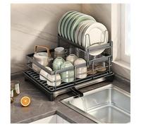 Kitchen Countertop Saver Organizer Utensil & Drainer.Dish Drying Rack,2 Tier Dish Racks for Kitchen Counter,Multifunctional Carbon Steel Large Drainers with Drain Tray/Cutting Board Rack/Ute