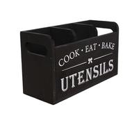 Kitchen Countertop Utensil Holder - 30 x 12 x 17 cm, Wooden Kitchen Tool Storage Box | 3 Compartment Dish Rack, Bottom Drain, with Drainage Holes for Util