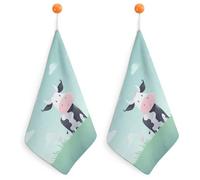 Kitchen Cow Background Hand Towels with Hanging Loops, Highly Absorbent & Quick Drying Towels for Kitchen Bathroom, Microfiber Cleaning Cloth, Dish Towel, Tea Towel Decorative, Dish Rag(12x12)
