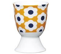 Kitchen Craft Egg Cup Retro Flower Spot Design of Porcelain in Orange, 9 x 12 x 16 cm