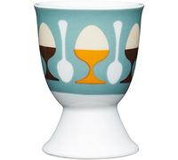 Kitchen Craft Retro Eggs Design Egg Cup, Porcelain, Blue, 9 x 12 x 16 cm