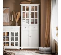 Sobuy Fsb76-W, Tall Cupboard With 2 Cabinets And 2 Drawers Tall Cabinet Cupboard Sideboard,white,w75Xd40Xh175.5