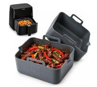 Kitchen Curated Reusable Square Air Fryer Liners, 2 Pack, Fits Ninja 5L | Stop scrubbing the basket. Thick reusable platinum silicone, wipes clean or dishwasher. Fits 5-6L square baskets
