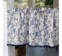 Kitchen Curtain Cotton Linen Blackout Short Tier Curtains Rural style, Blue and white porcelain Decor Curtain Valance Rod Pocket, for Living Room, Cafe, Bathroom, Windows, Cupboard ( Size : W280xH40cm