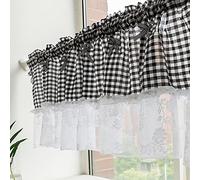 Kitchen Curtain,Voile Curtains Tier Curtains,Country Style Bistro Curtain,Small Cafe Curtains,Checkered Gingham Short Store Curtains,Short Half Window Valance Curtain for Balcony Bedroom Bathroom