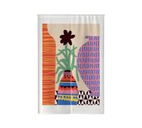 Kitchen Curtains Abstract Green Pink Short Cafe Curtains Thermal Polyester Kitchen Room Divider Window Door Curtain Blackout Insulated Washable Durable with Telescopic Rod 85x180cm