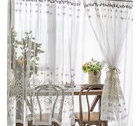 Kitchen Curtains, Semi-Transparent White Voile Tier Curtains, Pole Pocket Valance, Country Style Bistro Curtains for Modern Living Room, Bedroom, and Kitchen