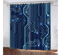Kitchen Curtains - Thermal Insulated Blackout Curtains - Bedroom Living Room Eyelet Curtains Nursery Decoration - 3D Printed Blue Circuit Board 102 Inch Drop - 2 Panels