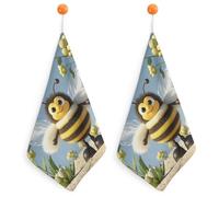 Kitchen Cute Cartoon Bee Hand Towels with Hanging Loops, Highly Absorbent & Quick Drying Towels for Kitchen Bathroom, Microfiber Cleaning Cloth, Dish Towel, Tea Towel Decorative, Dish Rag(12x12)