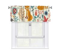 Kitchen Cute Floral Animal Pattern Print Curtain Valance 54x18inch,Filtering Semi Sheer,1 Panel Short Curtains For Bedroom,Bathroom