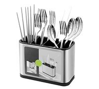 Kitchen Cutlery Holder Stainless Steel Large Capacity Utensil Holder with Divider Weighted Base for No Tipping for All Kitchens Countertop or Table,18x13x8.6cm