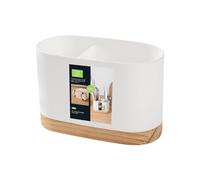 Kitchen Cutlery Rack - Spoon Holder for Storage | PP and Wood Material with 2 Slot Design, 18.6x12x9.3cm Size, Lightweight 315g Structure, Easy Drain Function, Home Cafe Restaurant