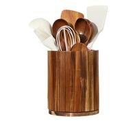 Kitchen Cutlery Stand - Cooking Tool Storage, Round Swivel Rack, Silverware Counter Holder, knifes Spoon Container | Round Wooden Utensil Tower Efficient Countertop Organization With Rounds
