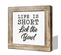 Kitchen Decor, Dining Room Decor, Funny Kitchen Sign, Life is Short Lick the Bowl Sign, Wooden Box Signs for Home Decor, Kitchen Wooden Block Sign Decor, Table Shelf Decor, Home Decor Accents